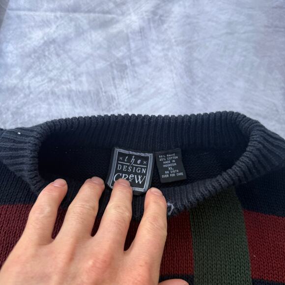 Men's Vintage 90's The Design Crew Navy Blue Knit Crewneck Pullover Sweater XL - Picture 2 of 6